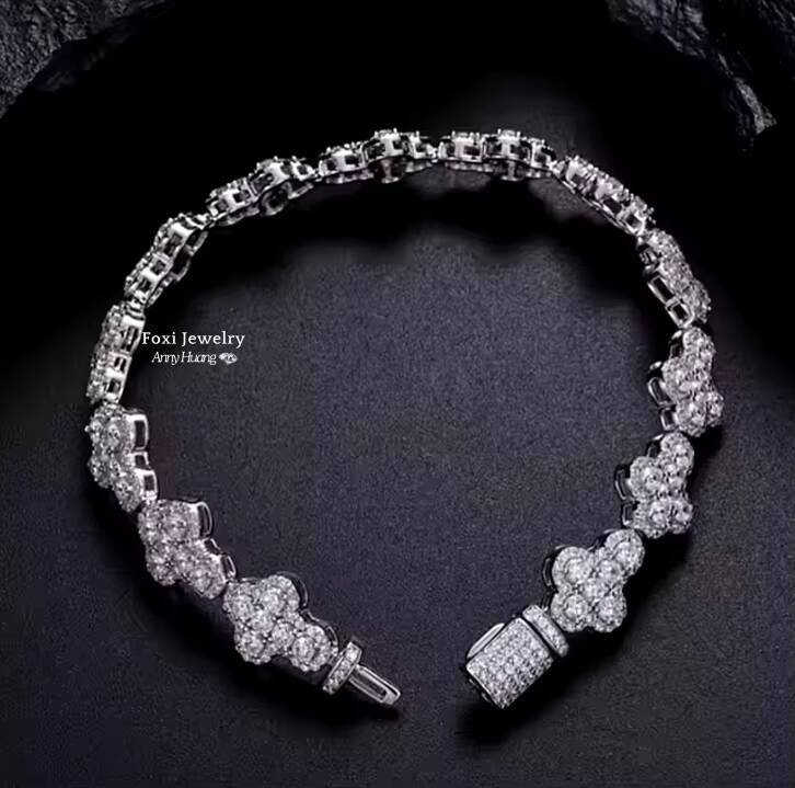 Trendy Hip Hop Jewelry Women Men 13mm Moissanite Cross Bracelet S925 Silver Iced Out Diamond Tennis Clover Bracelets Gra