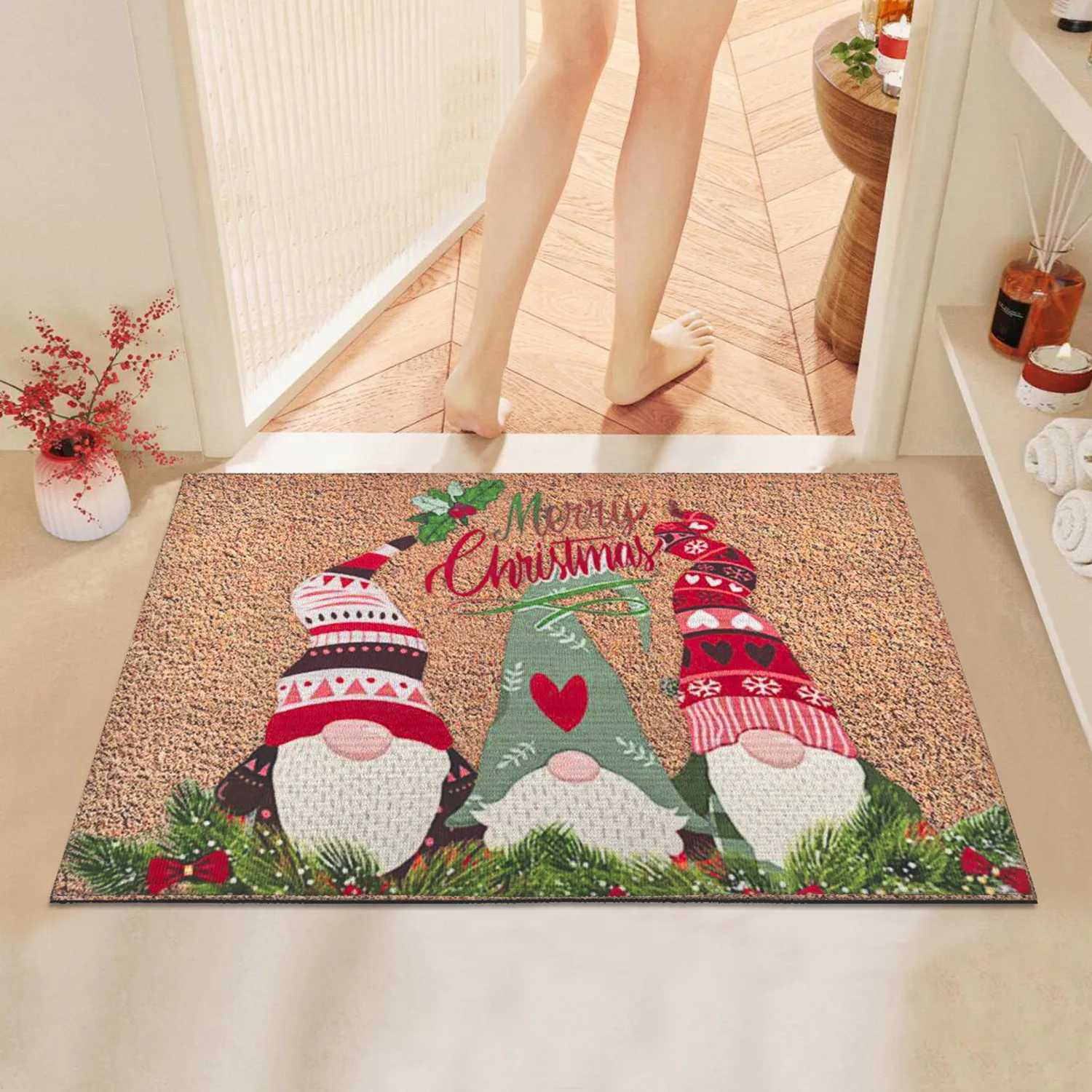 Christmas Carpet Cartoon Dwarf Door Mat Red Santa Claus Floor Mat Holiday Decoration Indoor and Outdoor Foot Mat Absorbent MatM251117