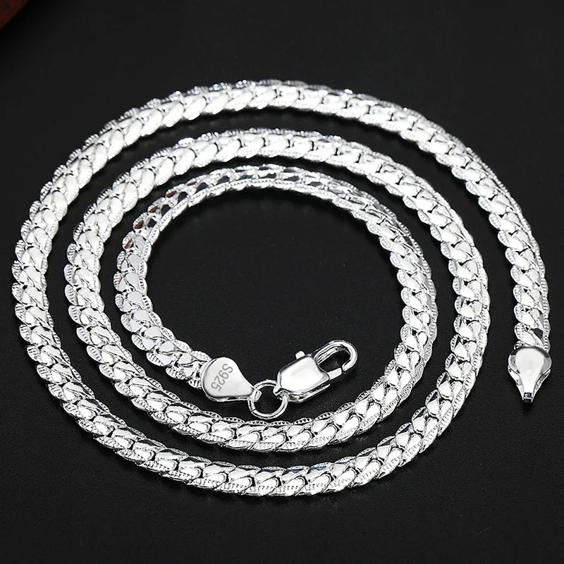 Chic Unisex Sterling Silver 925 Figaro Chain Pendant Necklace with 18K Gold Accents Versatile Jewelry for Celebrations