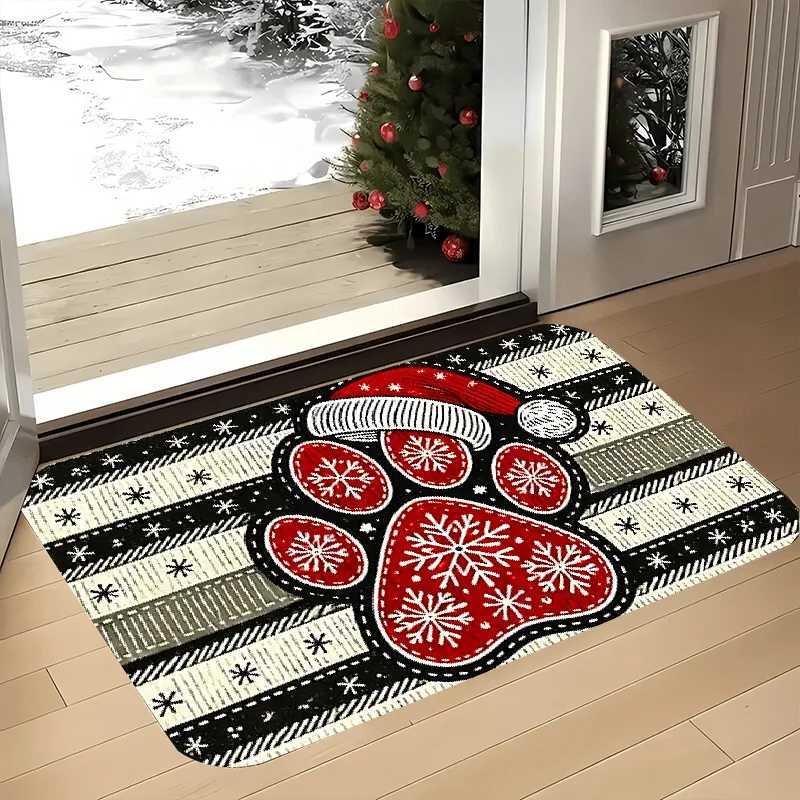 VIKAMA Christmas Carpet Puppy Paw Print Doormat Festive Welcome Mat Warm Living Room Carpet Winter Bedroom Rug Soft Home DecM251117