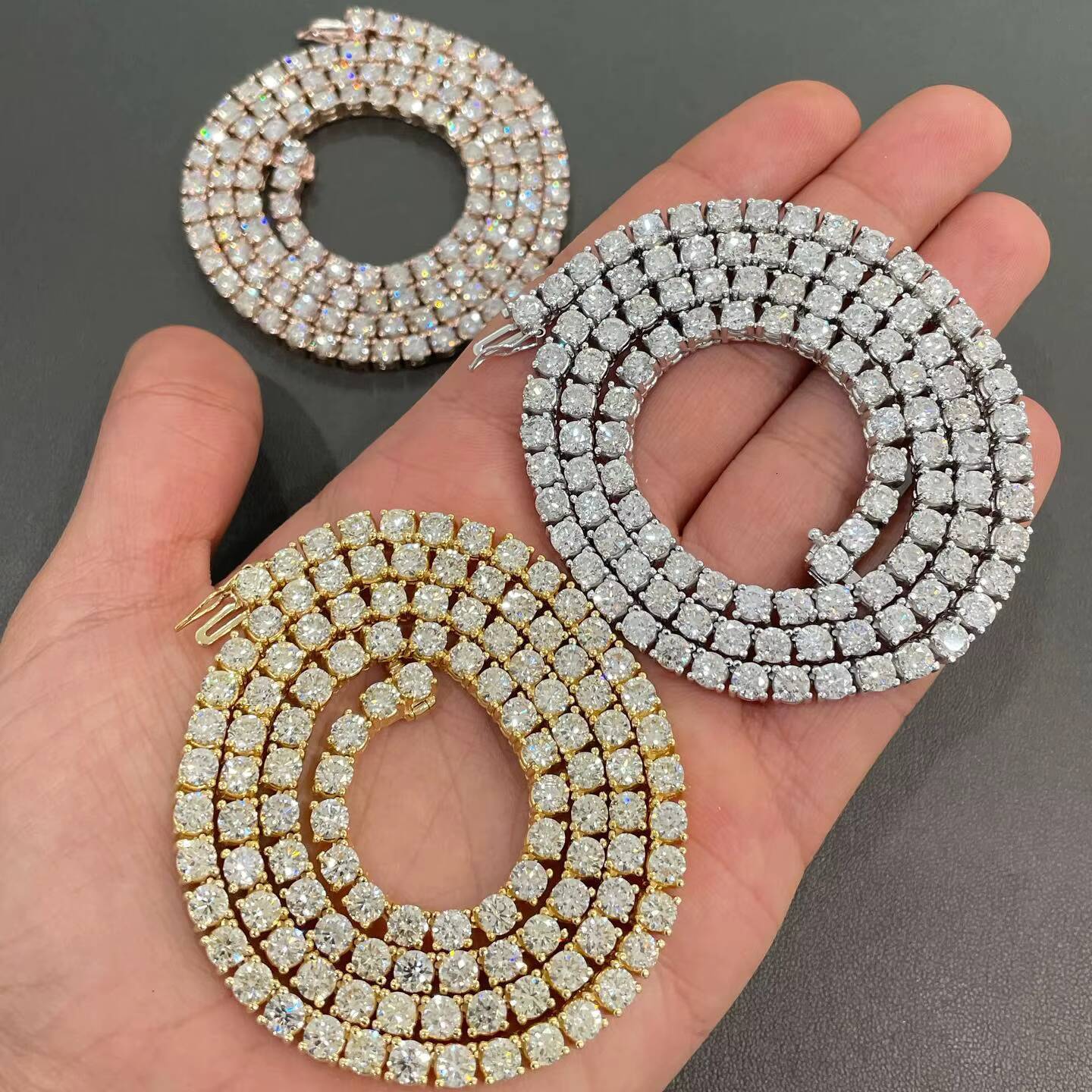 Wholesale Price Ice Out 3mm 4mm 5mm Round Moissanite Diamond Tennis 925 Sterling Silver Chainin White Gold