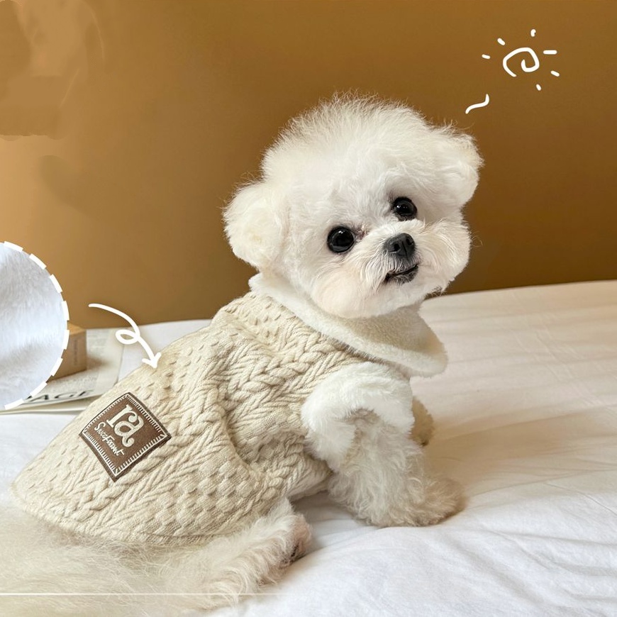 Fleece Collar Cable Knit Pet Vest for Small Dogs (Bichon, Maltese), Warm Winter Pet Sweater with Label Detail, Soft Comfortable Pet Apparel,Fashionabl - view 5