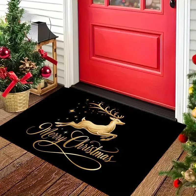 VIKAMA New Christmas Home Decor Doormat Christmas Gold Reindeer Black Carpet Indoor and Outdoor Entrance Welcome Mat Non-SlipM251117