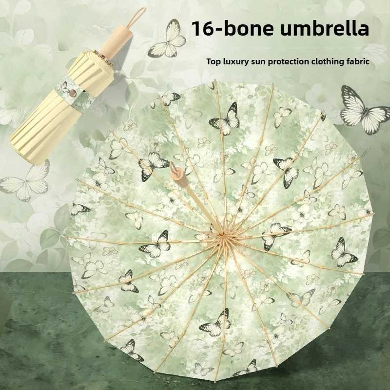 16 Fiberglass Umbrella for Women Protection SunRain Dual Use ParasolExtra-Large Reinforced Folding Sunshade with Colorful Coat C251117