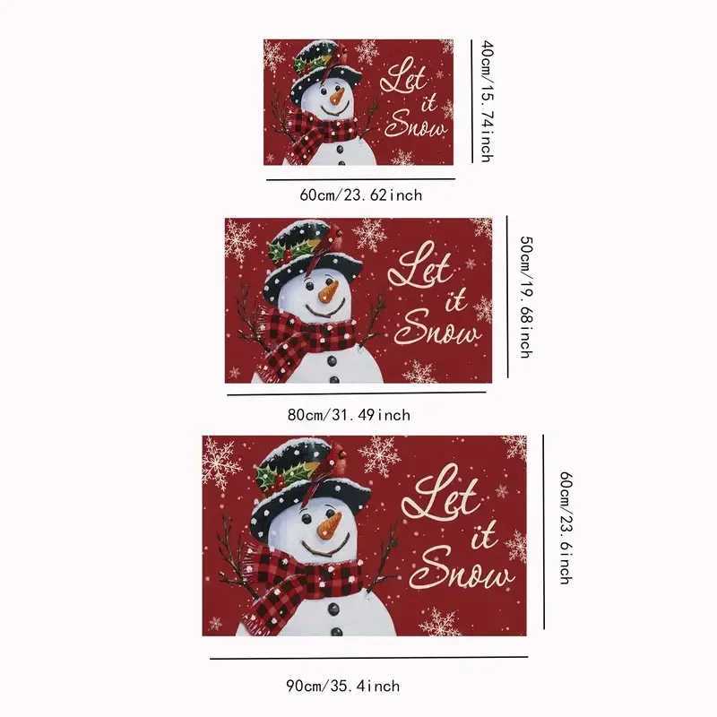 Snowman Welcome Floor Mat With Snowflakes And Hearts Winter Doormat Non-Slip Indoor/Outdoor Entry Mat Home Christmas Decor RugM251117