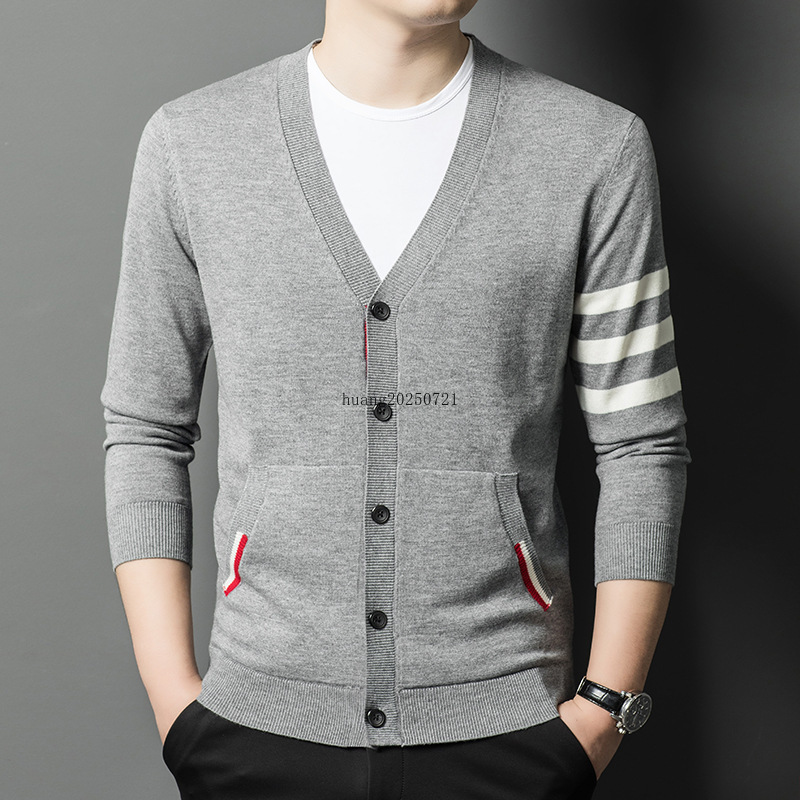 Men's THOM BRILLE sweater high-end brand fashion autumn and winter cardigan wool sweater jacket designer original loose casual Korean V-neck knitted sweater