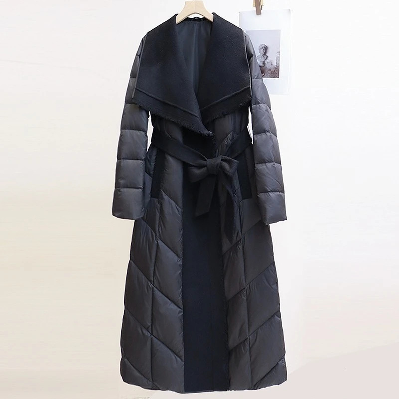 White Duck Down Coat Wool Patchwork Down Jacket for Women Autumn Winter Fashion Style Long Puffer Jacket Lady Feather 251107 - view 4