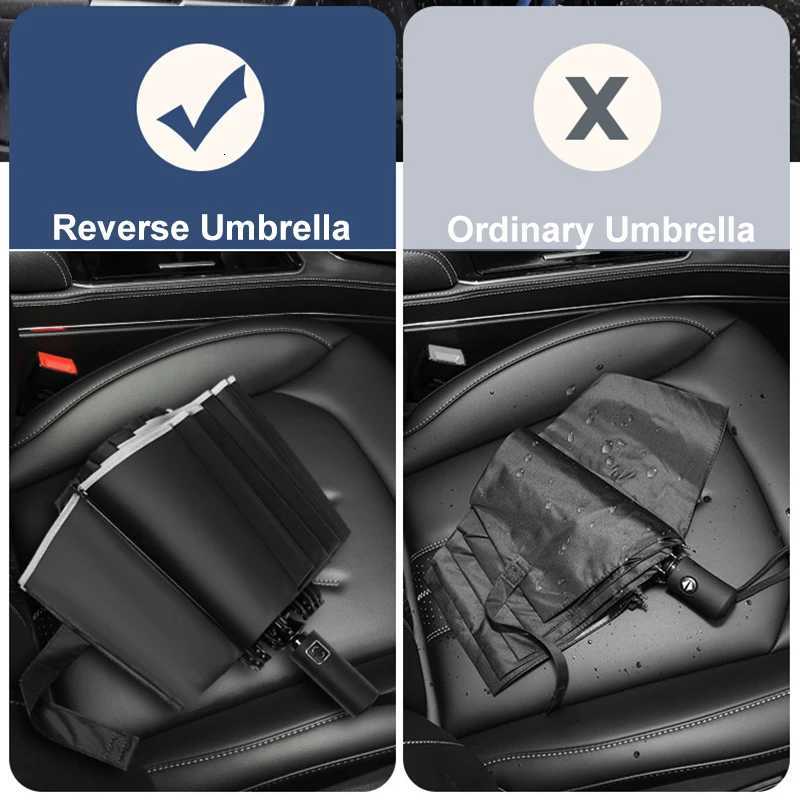 16Ribs Men Women Umbrella Large Windproof Reflective Stripe Reverse Automatic Umbrellas Sun Rain Luxury Business Car Travel C251117