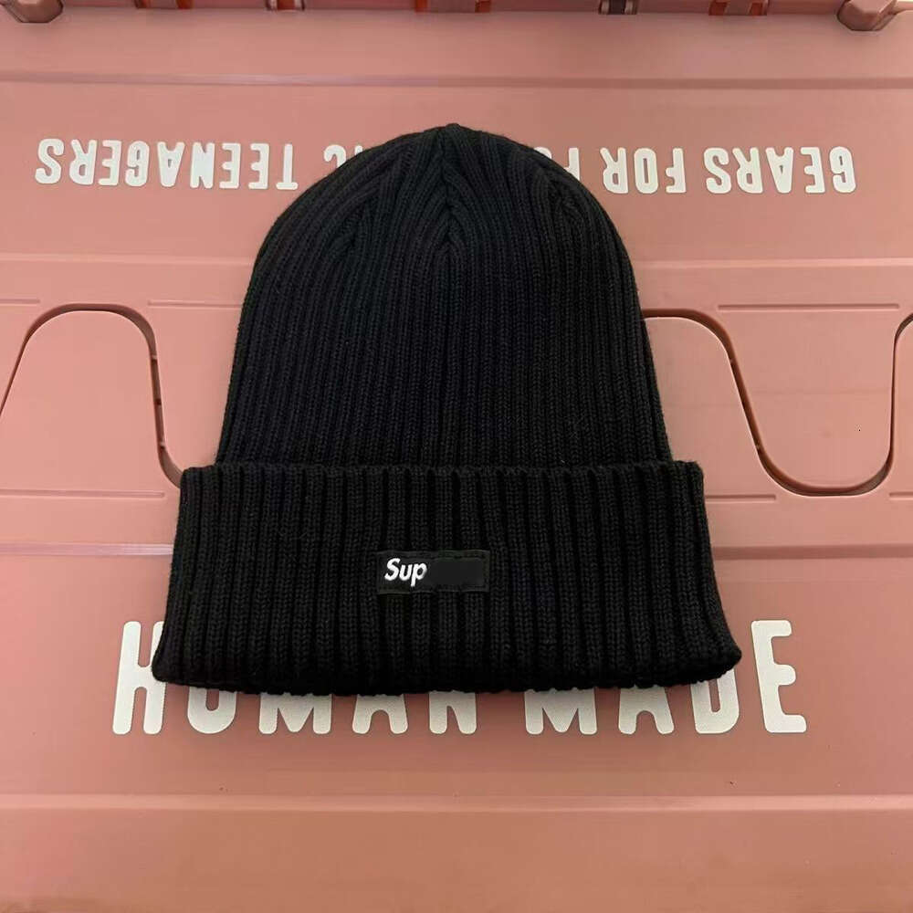 Supremely Beanie Black Ribbed Knit Beanie Supremely Luxury Unisex Warm Winter Cuffed Skull Cap, Fashion Streetwear Hat Dff