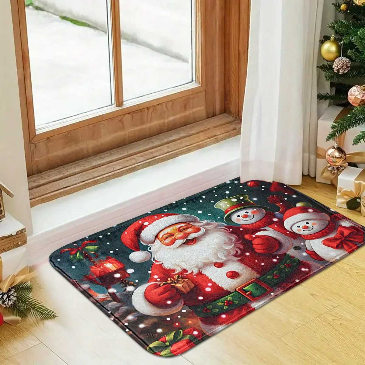 Christmas-Themed Santa Claus and Snowman Non-Slip Floor Mat - Festive Entryway Mat/Living Room Foot Mat A Great Christmas DecorM251117