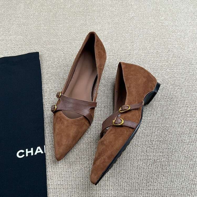 Suede Genuine Leather Pumps for Women with Wedge Elegant Designer Shoe Work Shoes womens Brown flats dressy