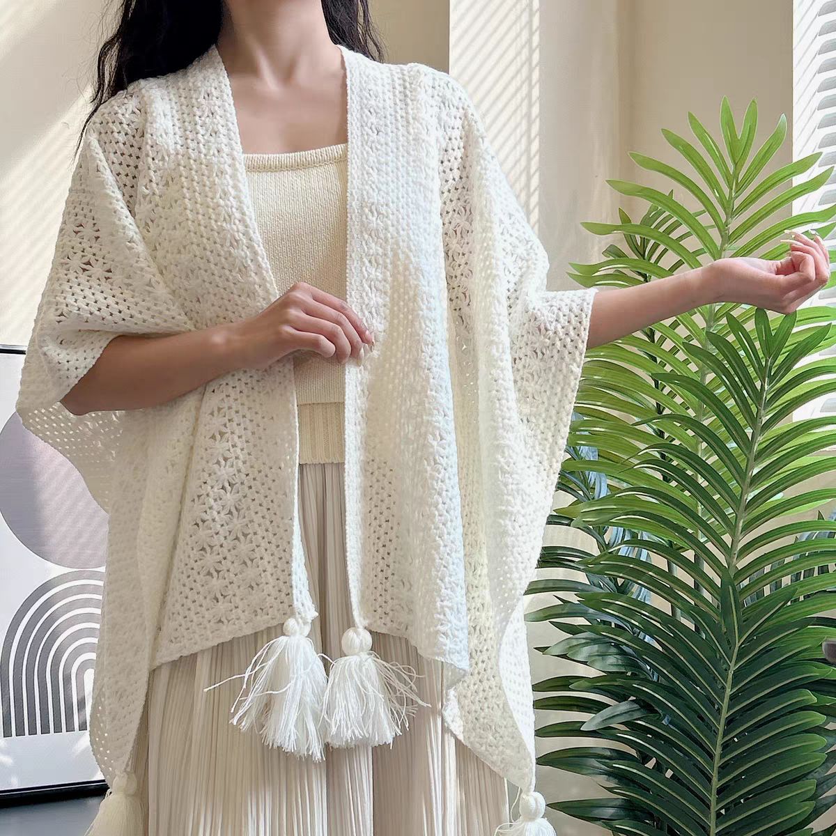 K1126 Solid color hollow outer shawl female decorative cape cape autumn new wool scarf fashionable and versatile ethnic style
