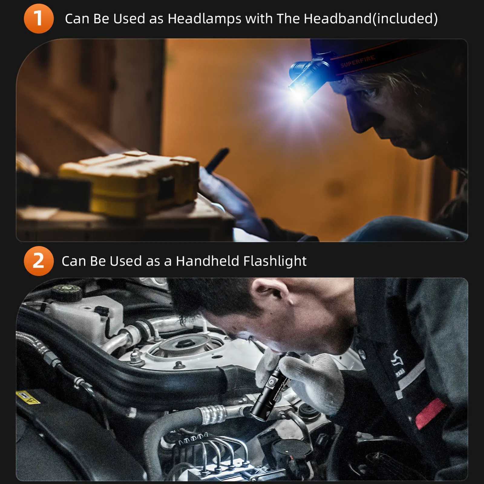 SUPERFIRE G19-S LEDCOB Head Flashlight with Magnet Adjustable Base USB Rechargeable Headlamp Work light for Camping Fishing M251117