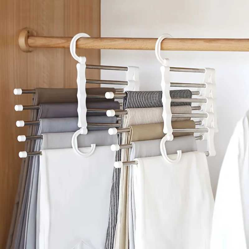 5In1 Magic Trouser Rack Hangers Stainless Steel Folding Pant Rack Tie Hanger Shelves Bedroom Closet Organizer Wardrobe Storage C251117