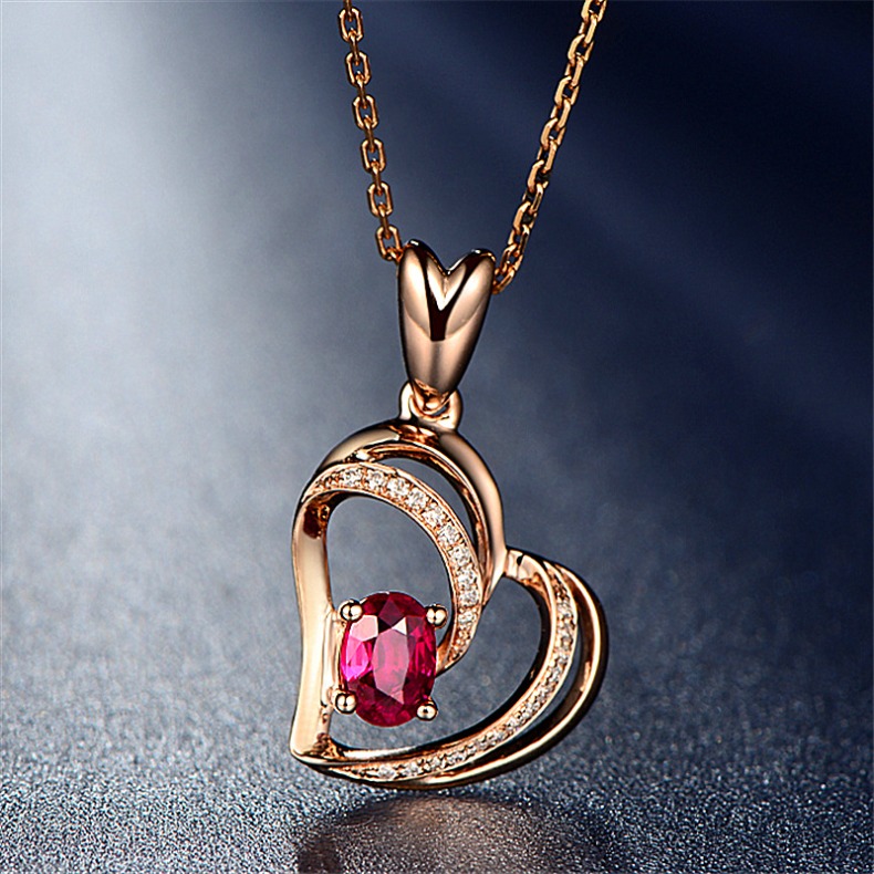 Heart Necklaces for Women Rose Gold Necklaces for Her,Red Heart Birthstone Necklace Dainty Necklace Jewelry Gifts for Christmas Anniversary Birthday G
