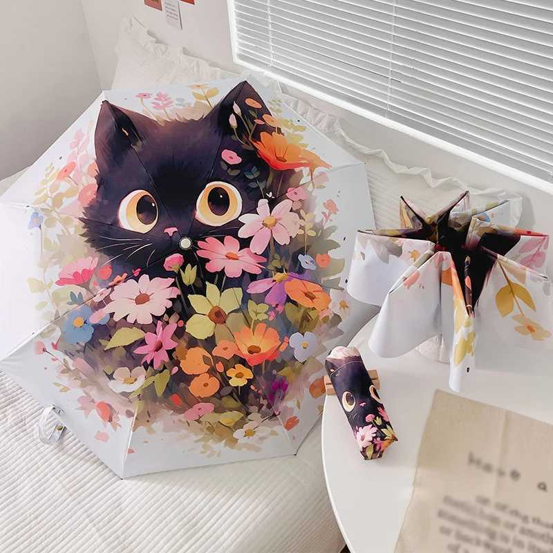 Bouquet Cat Umbrella Triple Folding Fully Automatic Umbrella Sunscreen UV Protection and Rain/Rain Dual Use Sunshade Umbrella C251117