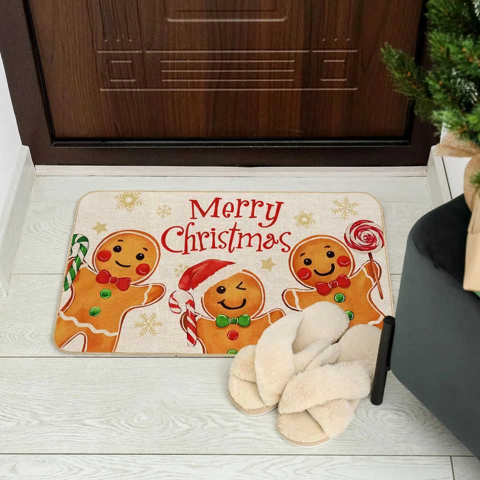VIKAMA Merry Christmas Doormat Cartoon Gingerbread Man Floor Mat Anti-Slip Bathroom Absorbent Carpet Home DecorationM251117