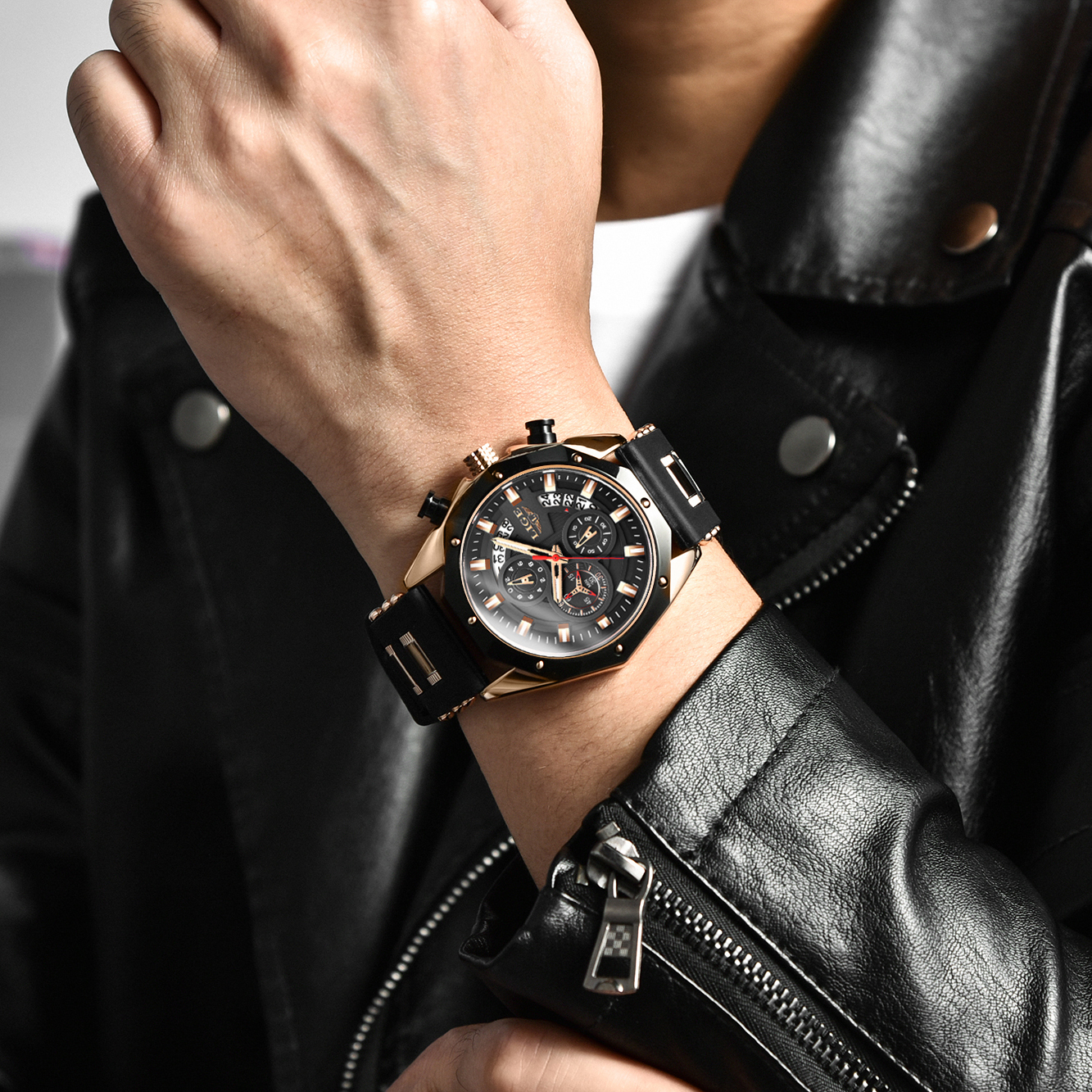 LIGE Mens Watches Brand Luxury Silicone Strap Waterproof Sport Quartz Watch Men Chronograph Military Clock Multi-function chronograph Quarzuhr