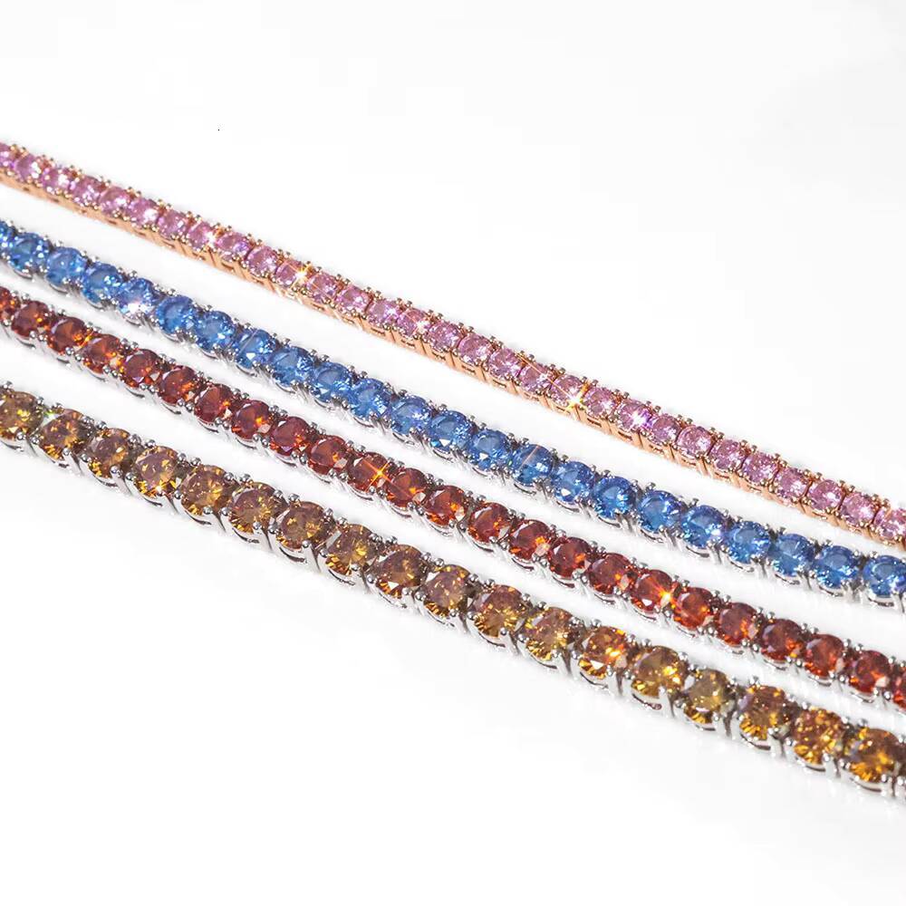 Moissanite 5mm Colorful Gemstone Tennis Chain Necklace Silver Plated Necklace Hip Hop Jewelry Shiny Zircon Iced Out Tennis Chain