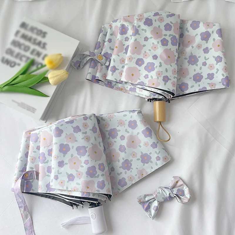 Little Purple Flower Umbrella Womens Dual-purpose Sun Umbrella Sun Protection UV Protection Ultra light Compact Sun Umbrella C251117