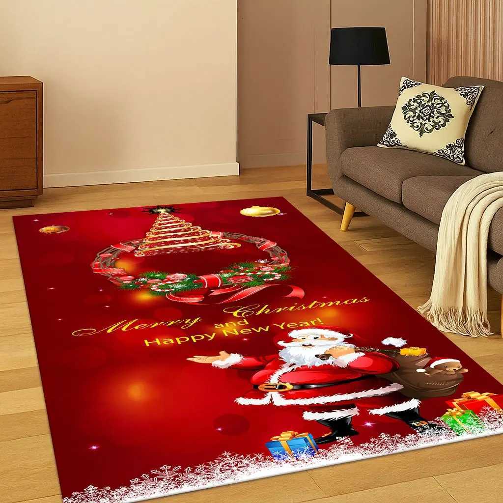 Merry Christmas Tree Santa Claus Cartoon Carpet Rug for Living Room Bedroom Doormat Kitchen DecorNon-slip Game Floor Mat GiftM251117