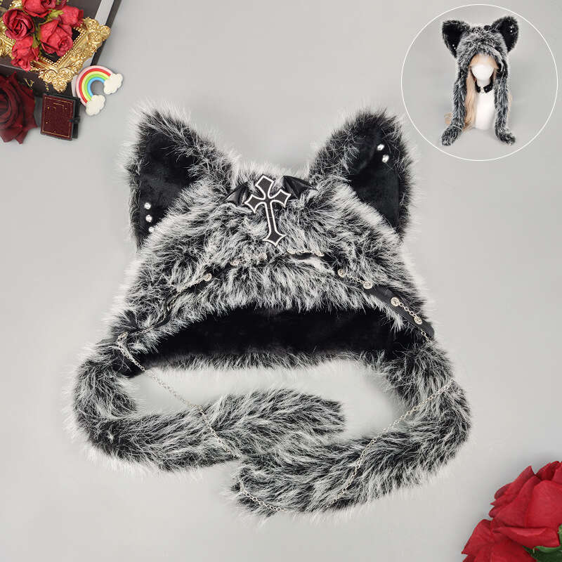 Halloween Dark Gothic Plush Hat, Winter Spicy Girl Cat Ear Hat, Halloween Punk Rock Warm Hat