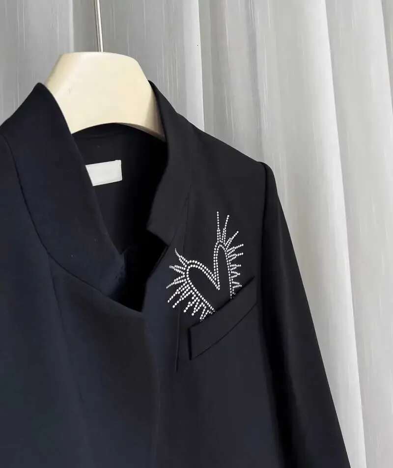 Strass Rhie Blazer Women Open Front Notched Collar Long Sleeve Decorative Pocket Flaps High Quality Blazer Jacket Female