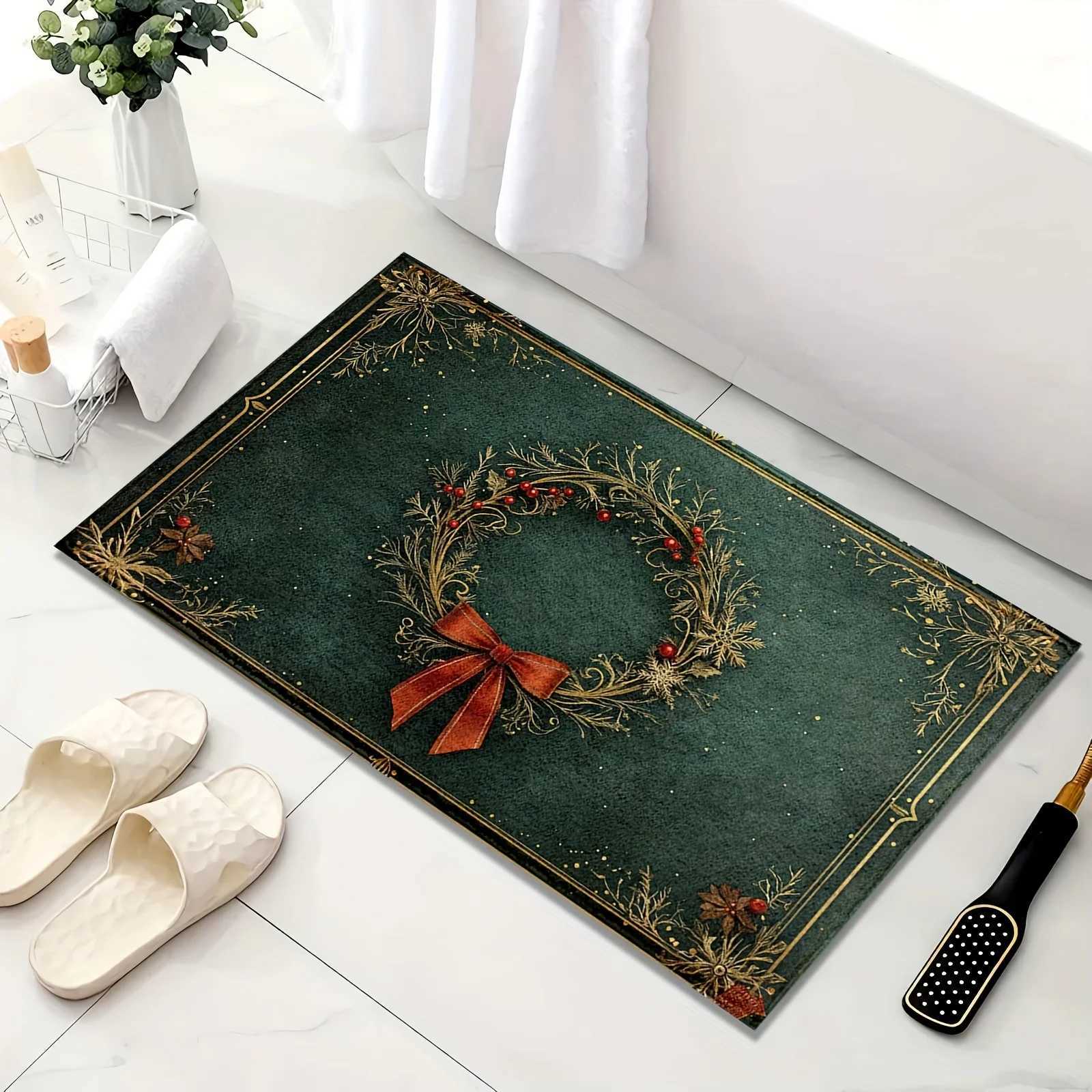 VIKAMA Christmas Carpet Green Grass Knot Loop Carpet Bow Floor Mat Doormat Welcome Mat Living Room Carpet Rug For Bedroom Home DM251117