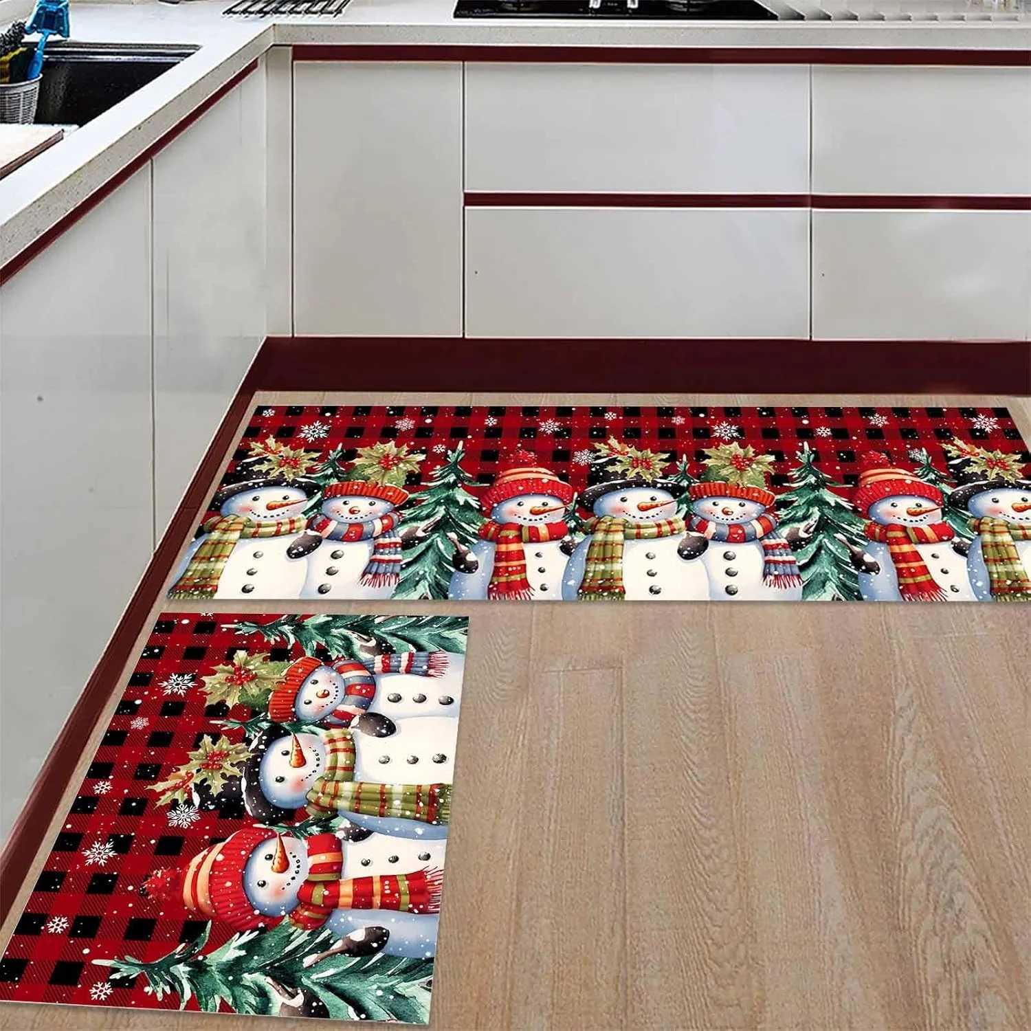 Christmas Kitchen Rugs Snowman Christmas Tree Christmas RugsNon-Slip Washable Kitchen MatsChristmas Kitchen DecorM251117