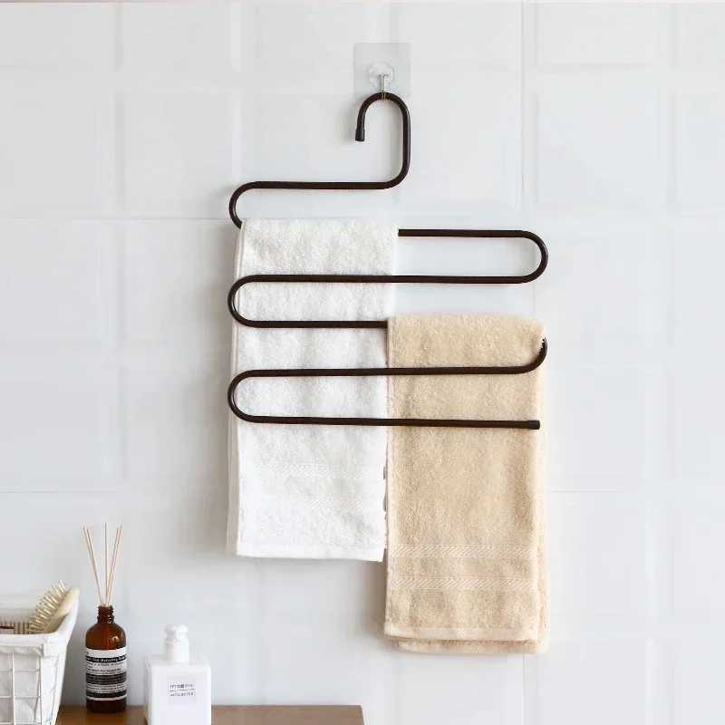 5 Layers S-shaped Pants Hanger Multifunctional Anti-skid Stainless Steel Pants RackWardrobe Storage Scarf Rack lron Pants Rack C251117