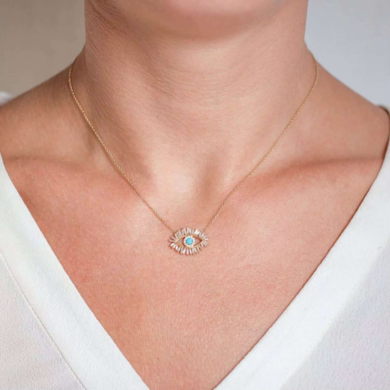 Statement Pure Sier Zirconia Eye Bohemian Jewelry Necklace Gold Plated