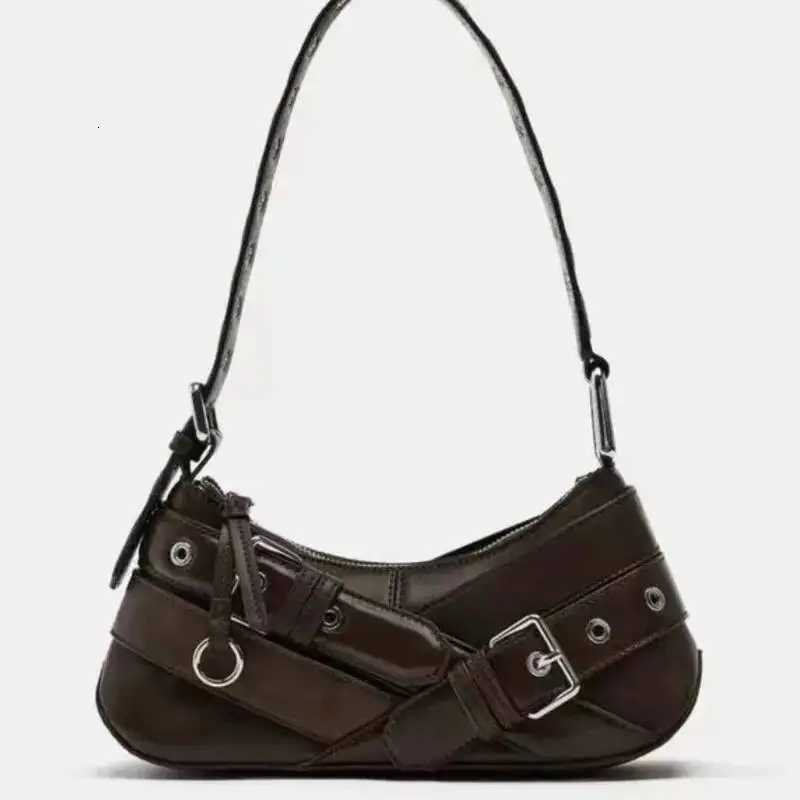 Bloom Vintage Black Underarm Bag Women High Street Hot Girls Leather Casual Y2k Handbag Female Retro Moto Biker Shoulder BagsW251115