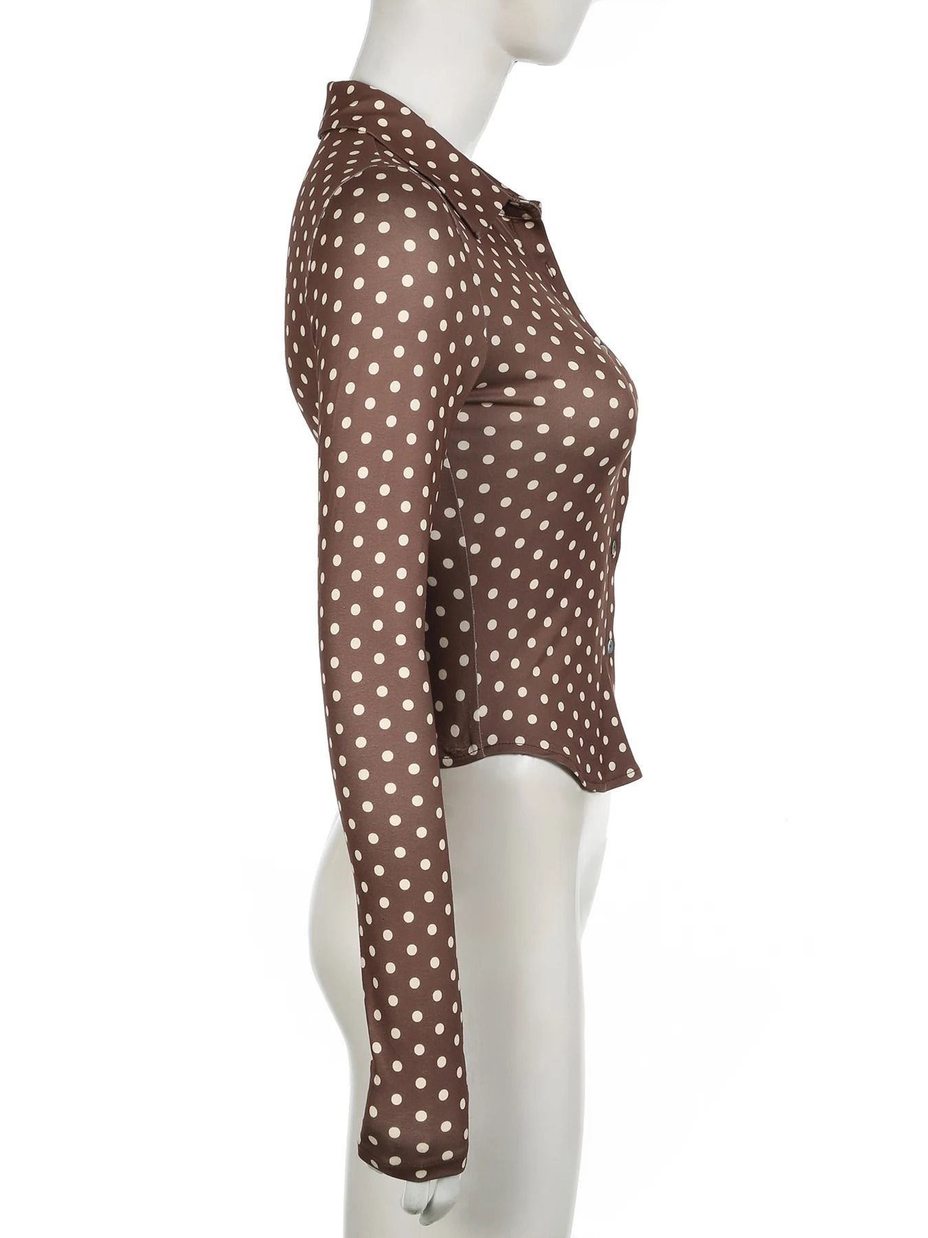 Rockmoer Vintage Polka Dot Print Long Sleeve Women Blouse Elegant Slim Turn-down Collar Ladies Shirts Spring Office Casual Tops 250417