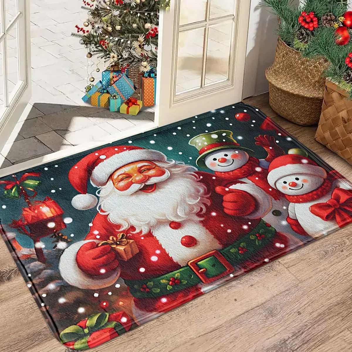 Christmas-Themed Santa Claus and Snowman Non-Slip Floor Mat - Festive Entryway Mat/Living Room Foot Mat A Great Christmas DecorM251117