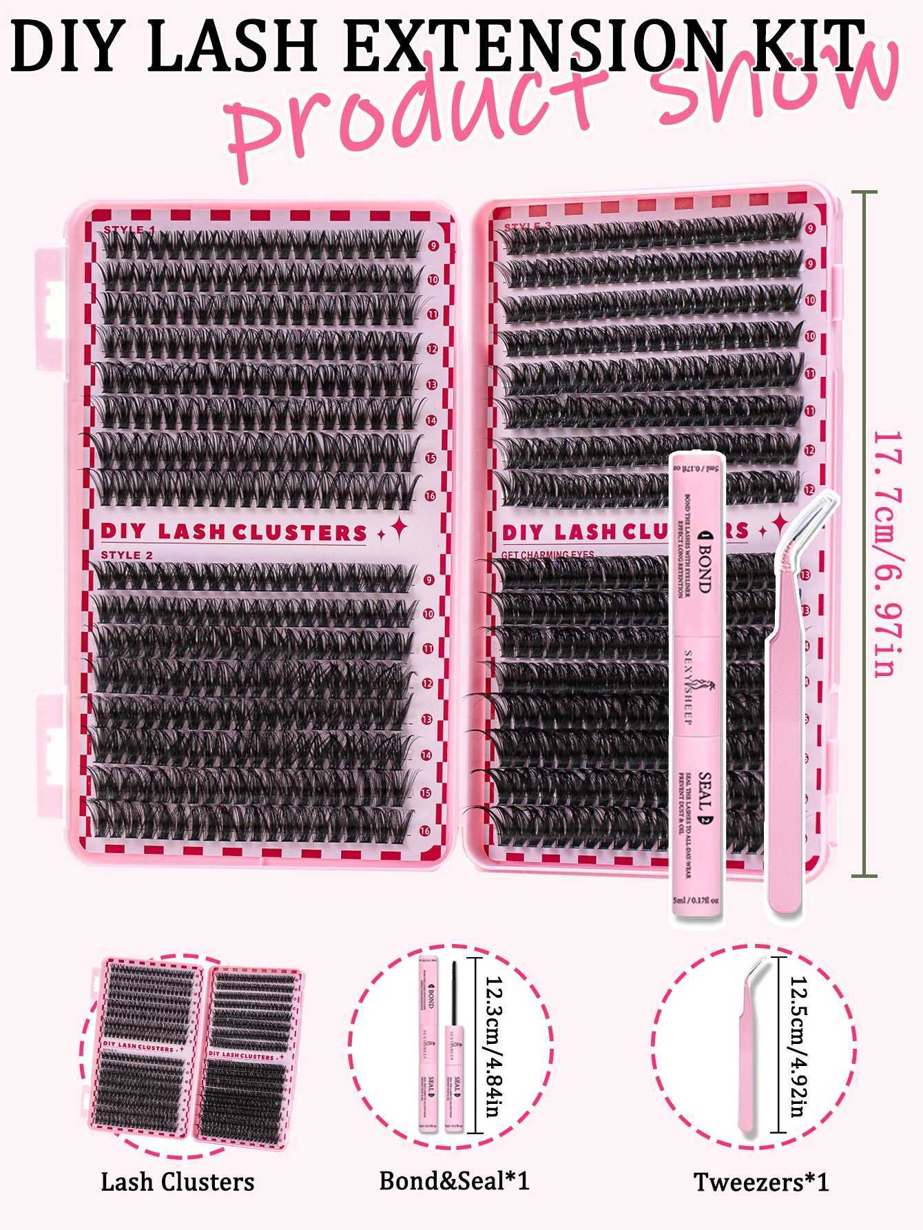 DIY Eyelash Clusters Kit Large Capacity with Lash Bond Seal Lash Tweezers Fluffy Eyelash Extensions Kit DIY at HomeT251117