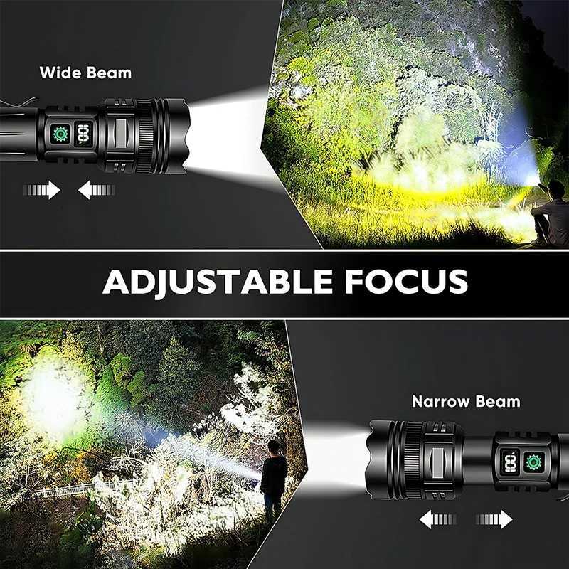 High Power LED Flashlight Type-C USB Rechargeable Long Range Tactical Torch Strong Light Lamp Outdoor Ultra Powerful Flash Light M251117
