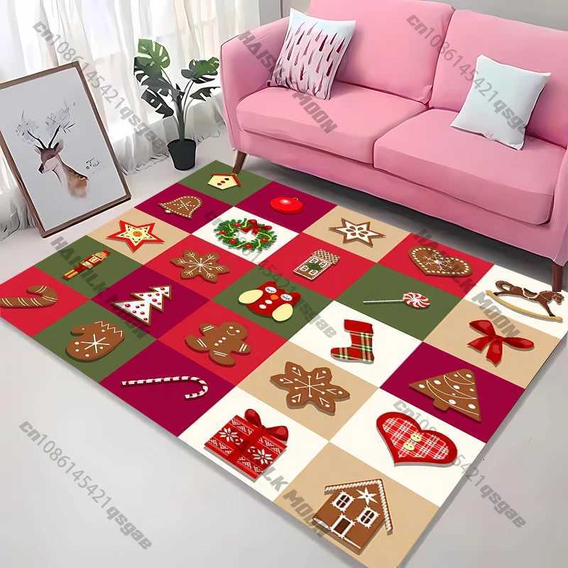 Christmas New Product Santa Deer Gingerbread Checkered Carpet Living Room Sofa Bedroom Rug Kids Game Non-slip Floor Mat GiftM251117
