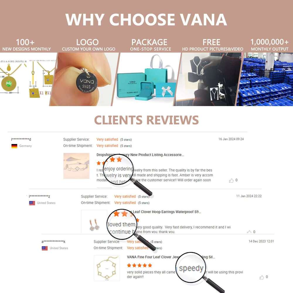 VANA High Quality 4 Leaf Necklace Sterg Clover Sier Ring Brands Jewelry Set