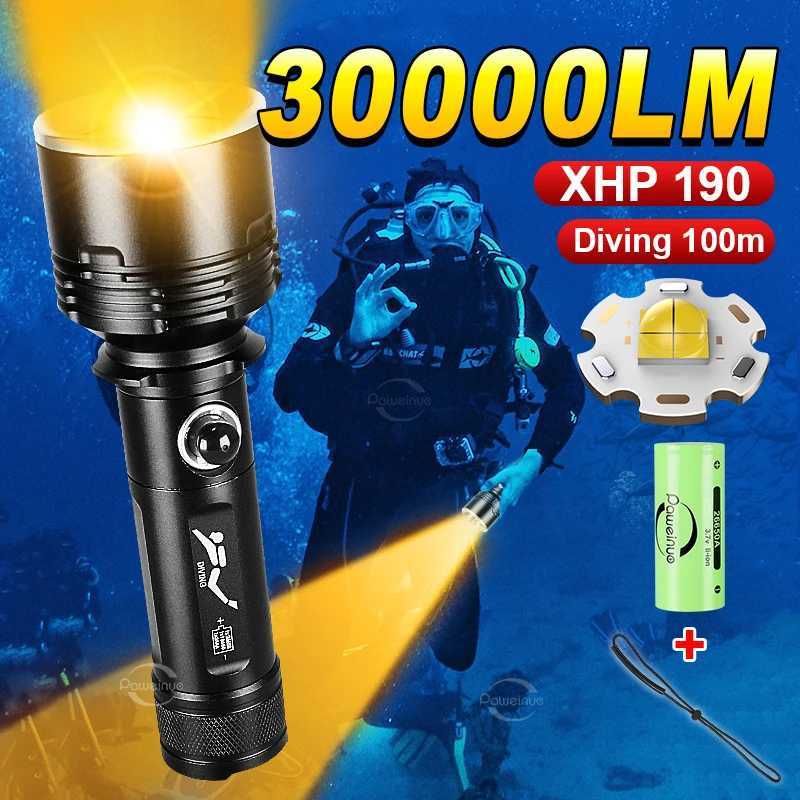 XHP190 Underwater Lantern Yellow Light 3 Modes Professional Diving Flashlight IPX8 Waterproof Underwater Searchlight Scuba Lamp M251117