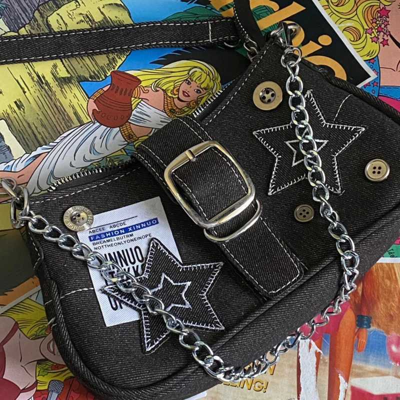 Y2k FAshion Womens Handbag Star Pattern Cool Underwear Bag Canvas Womens Shoulder Bag Chain Handbag Z250416-1