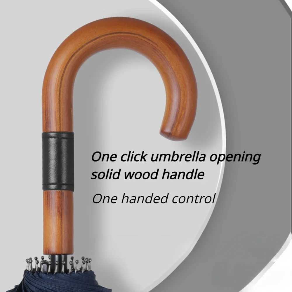 Long Handle Umbrella 24-Bone Solid Wood Handle Sturdy Wind Resistant Reinforcement Rainstorm Umbrella Large Automatic Umbrellas C251117