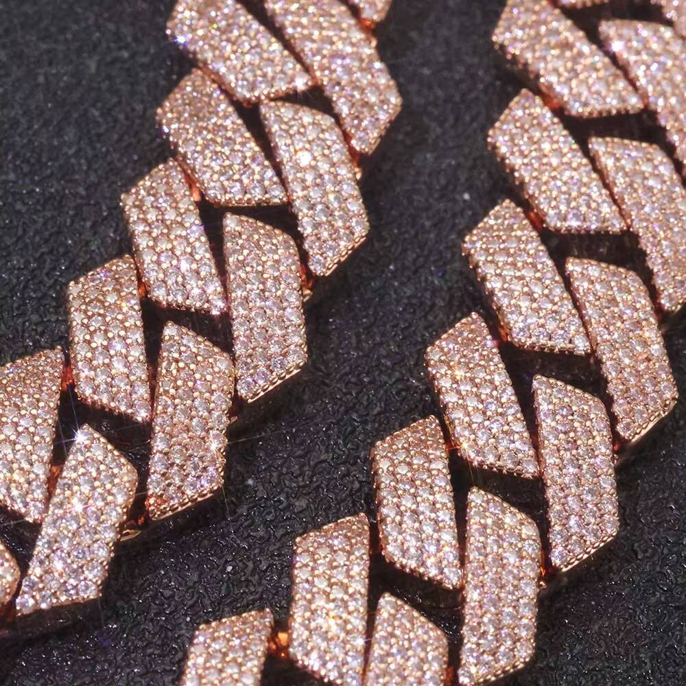 Moissanite Luxury Miami Cuban Link Chain Necklace 15mm 4 Row Iced Out CZ Prong Rose Gold Plated Hip Hop Jewelry