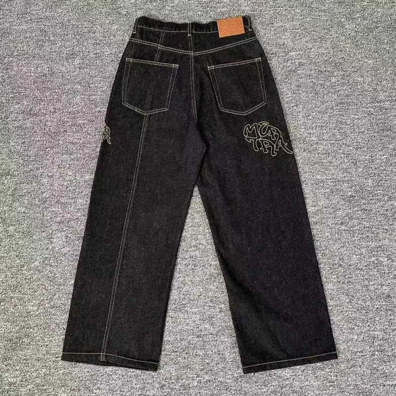 Classic Black Mertra Jeans Men Women Couples Loose Casual Straight-leg Pants Autumn Simple Letter Print Denim TrousersW251117