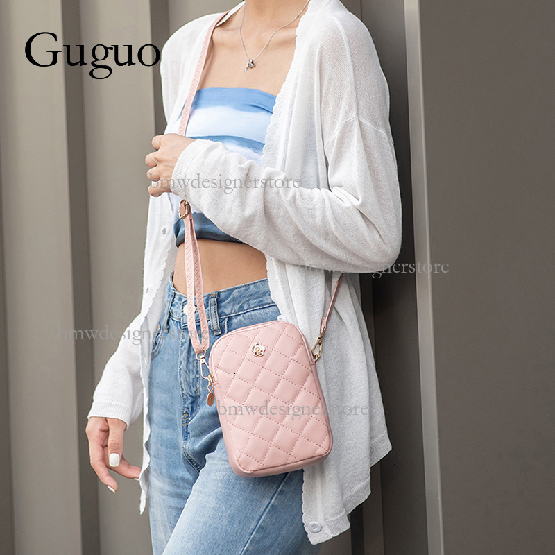 Guguo Womens Crossbody Phone - Korean Style Mini Handbag with Zipper, Diamond Grid Design, Single Shoulder Versatile Bag Z260124