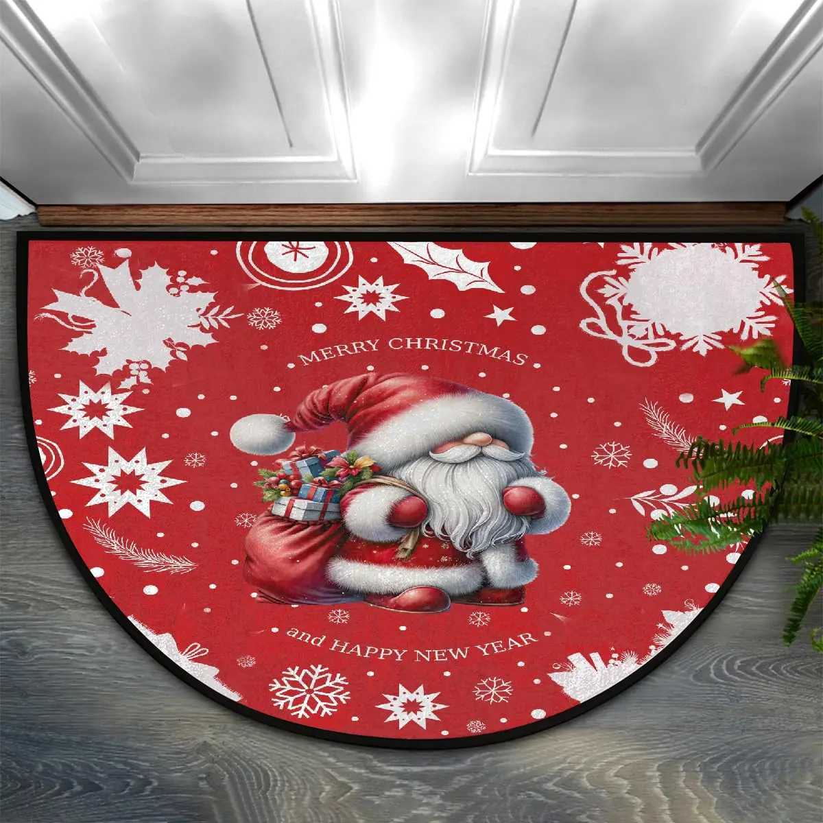 VIKAMA Christmas Old Man Red Half Round Door Mat Non Slip Washable Semi Circle Area Rug Absorbent Soft Half Moon Rug Home DecorM251117