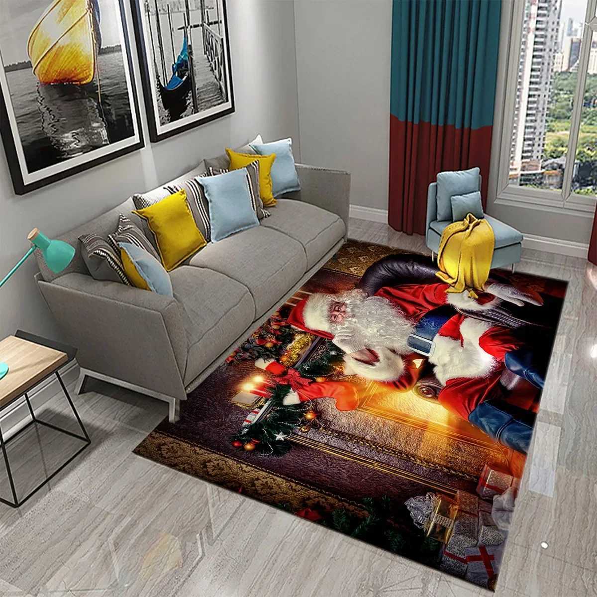 Cute Cartoon Santa Pattern Carpet Christmas Collection Living Room Bedroom Carpet Childrens Room Hallway Bathroom Anti-Slip RugM251117