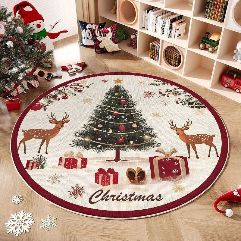 2025 Fleece Anti-Slip Festive Rug Christmas Series Theme Round Carpet Crystal for Living Room and Bedroom DecorationM251117