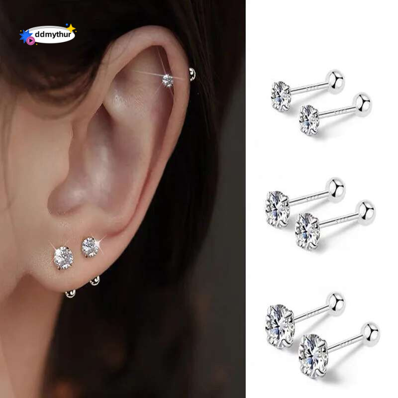 3Pairs Classic Round Zirconia Stud Earrings For Women, Stainless Steel Women's Cartilage, Tragus, Lobe, Daith Piercing Jewelry ddmythur