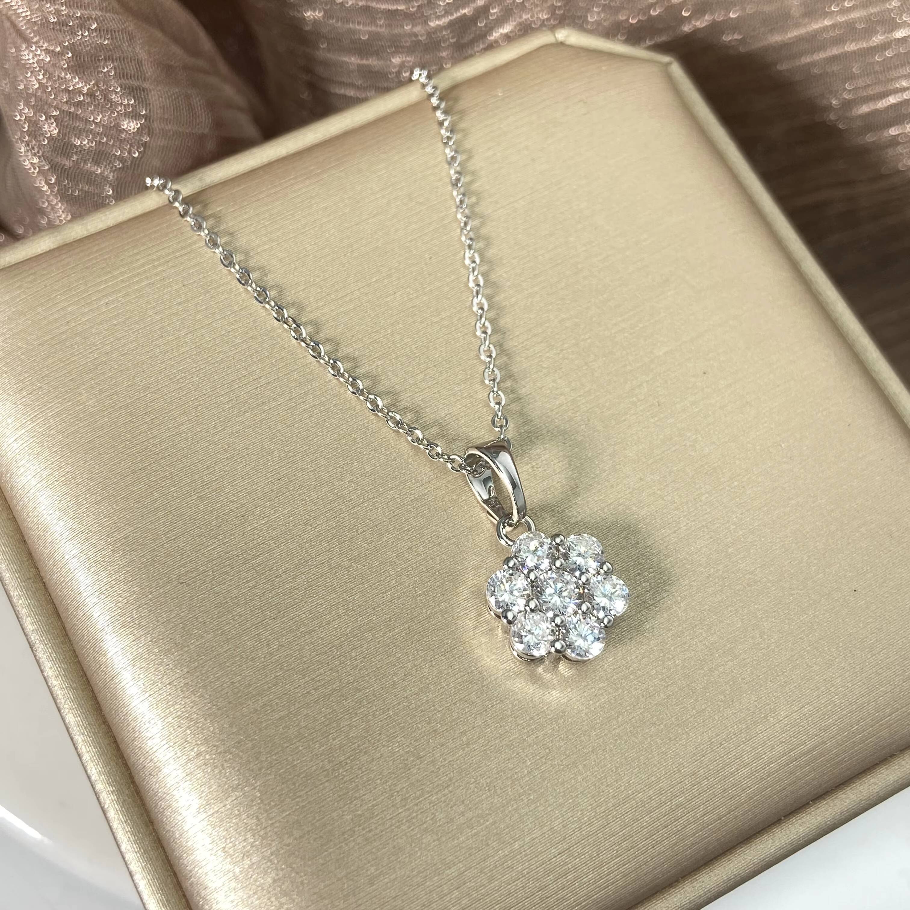Luxury Bling Iced Out Cubic Zirconia Flower Pendant Hypoallergenic 925 Silver Jewelry Women Stud Earrings Necklace Sets