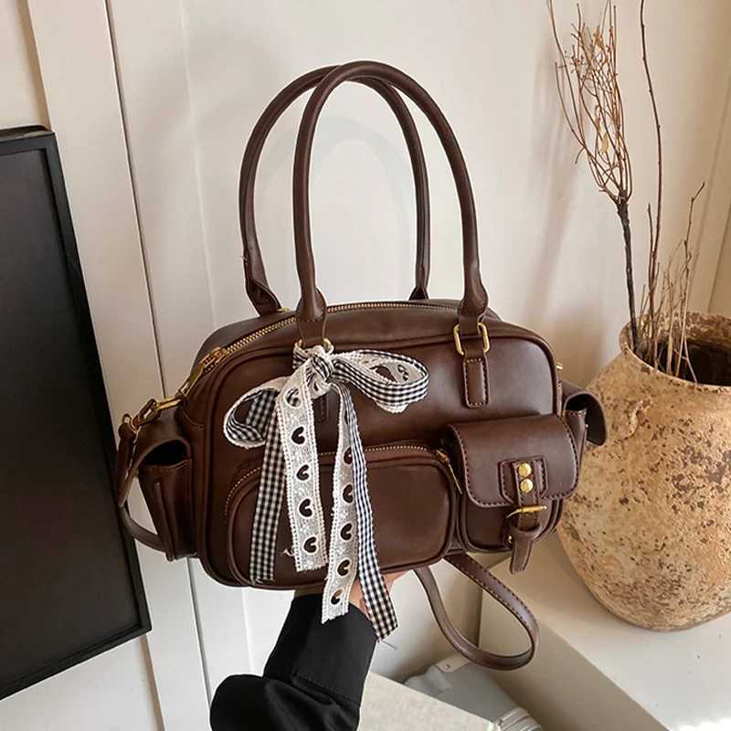 Korean Large Capacity Brown Bowling Handbag Womens Shoulder Bag Retro Multiple Pockets Pillow Bag Brand Trend Bag Shopper PurseW251115
